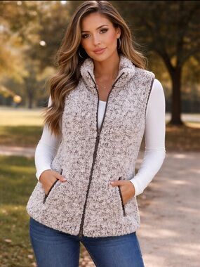 Entro Brown and cream fur vest 2 x